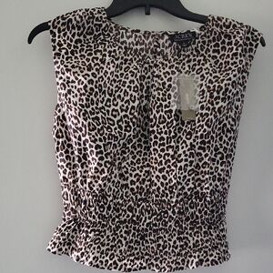 J. Crew Leopard Print Poplin Cotton XS NWT Sleeveless Shirt Hyacinth Top